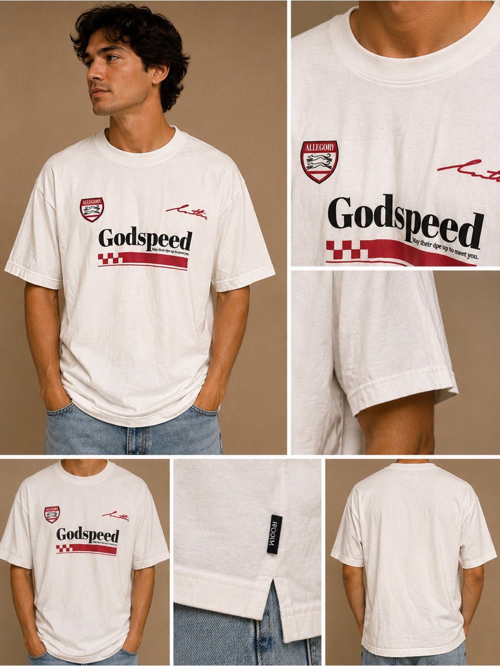 Allegory MENS Godspeed Graphic Cotton T-Shirt White Size Medium